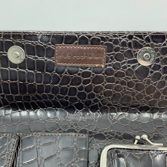 Vintage Club Rochelier Patent Reptile Croc Trifold Wallet Clutch - Picture 4 of 8